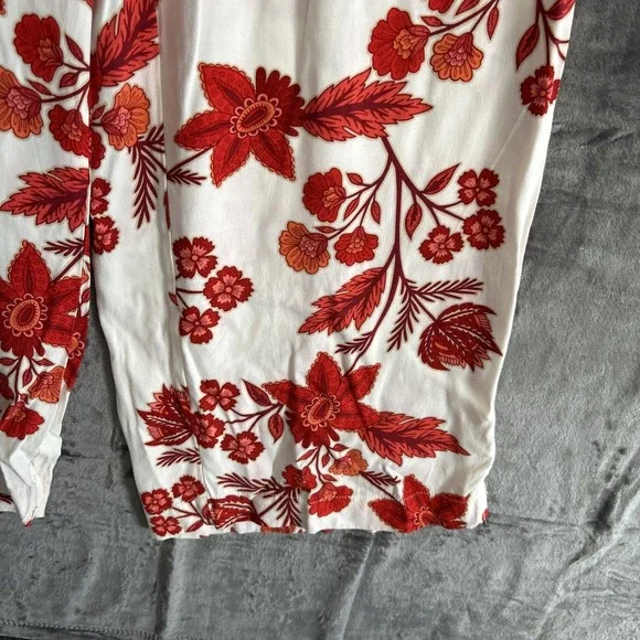 Loft Women's Small Floral Pull On Wide Leg Cropped Pants Pockets Travel Resort - Picture 9 of 16